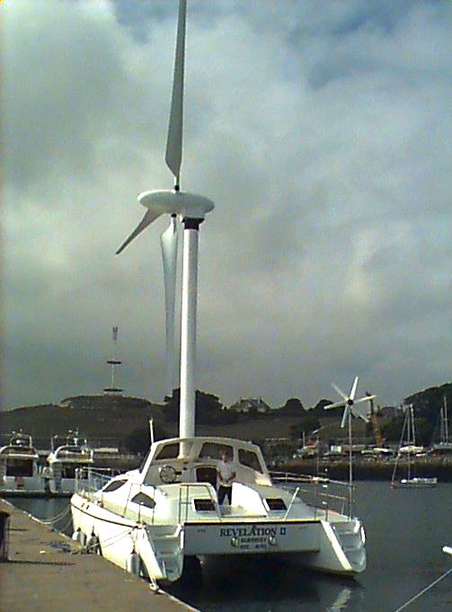 ROTARY WIND POWER: A daring conversion; wind turbine powered catamaran 