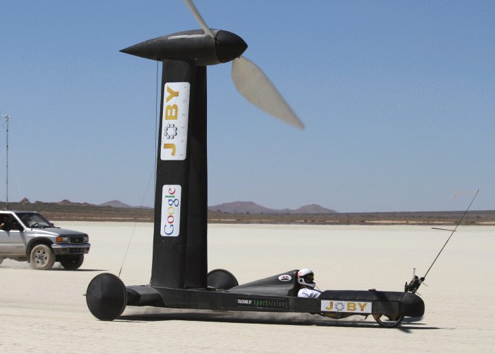 The Blackbird wind powered land racer sponsored by Google