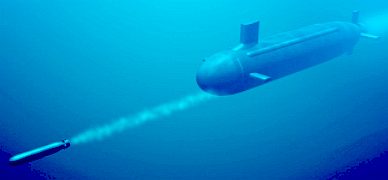 Submarine firing a torpedo