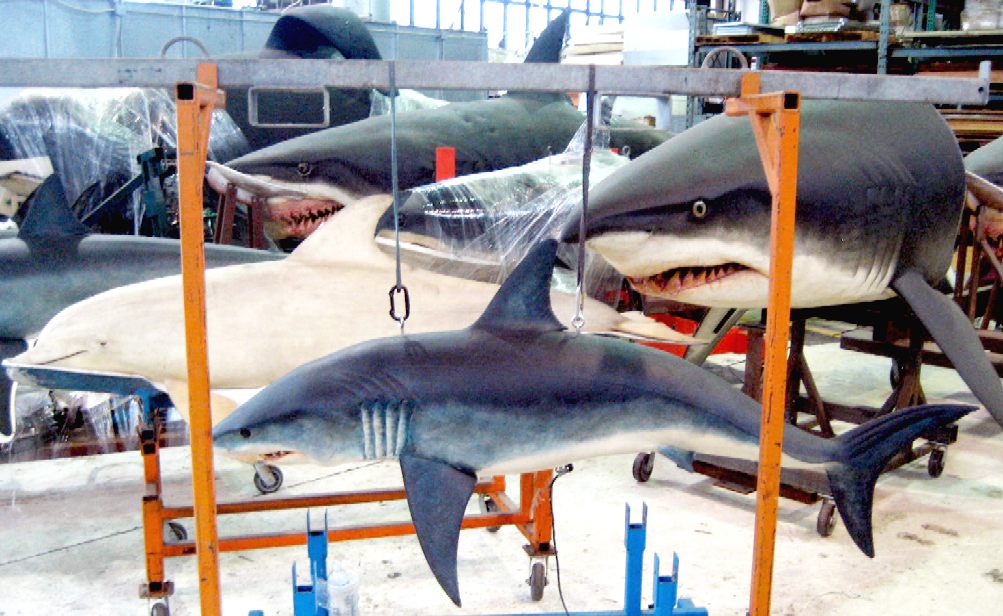 Collection of animatronic sharks