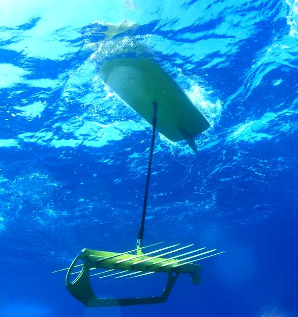 The Wave Glider's tethered submarine foil drive
