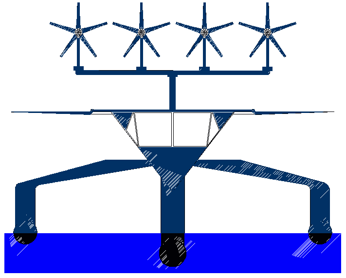 Zero emission vessel with raised wind turbine generators