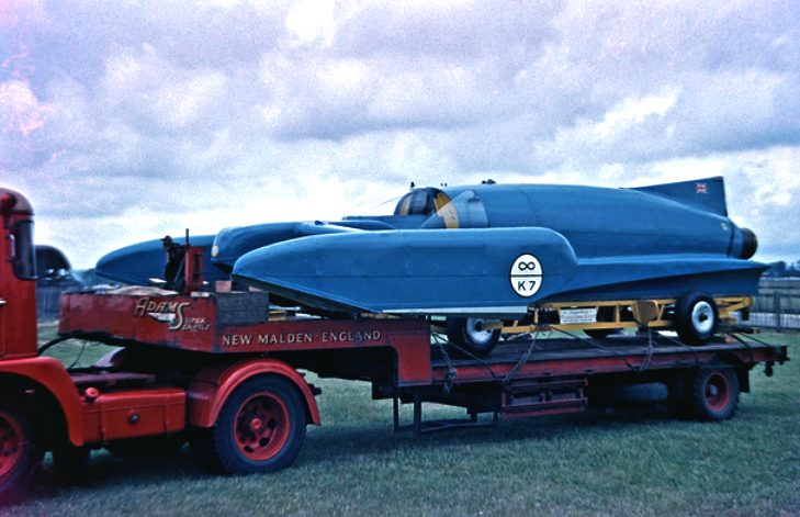Goodwood in 1960, the K7 Bluebird on a low loader