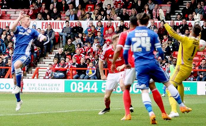 Cardiff City football club score a goal against Nottingham Forest