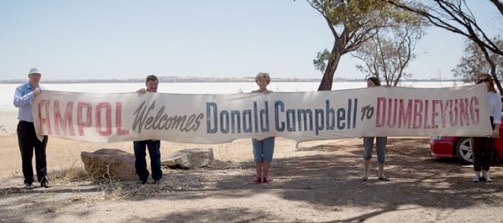 Dumbleyung welcome committee banner, Donald Campbell