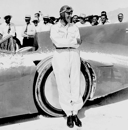 Captain Malcolm Campbell at the Bonneville salt flats