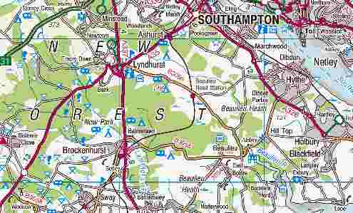 Map of Hampshire, Beaulieu, National Motor Museum directions