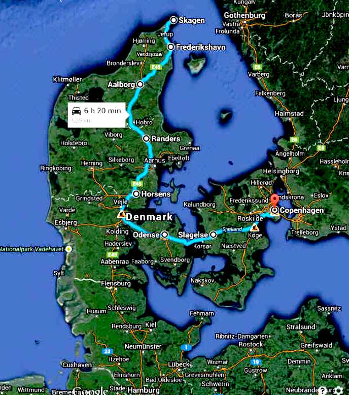 The Danish Cannonball Run route  map