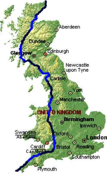 The Jogle Cannonball Run Google route map of the UK