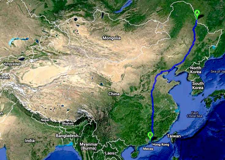 The Chinese Cannonball Run ZEV International route map