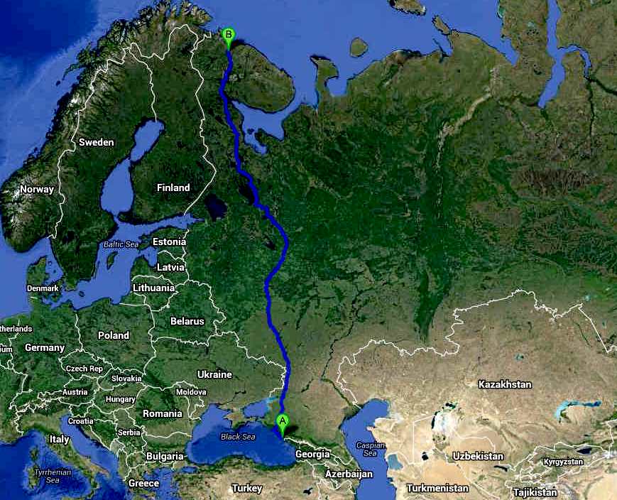 Trans-Russia International Cannonball ZEV Series, official route map