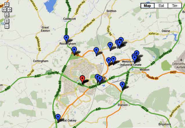 Strategic location of charging stations around Corby