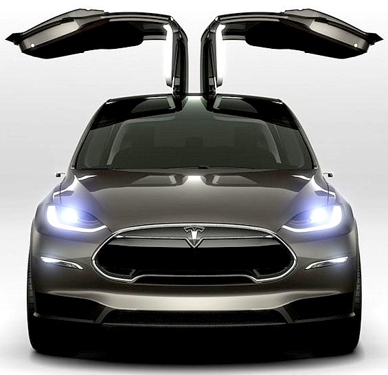 Tesla X with gull wing doors open