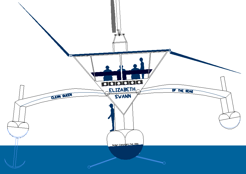 The Elizabet Swann is a hydrofoil stabilised, high performance trimaran hull