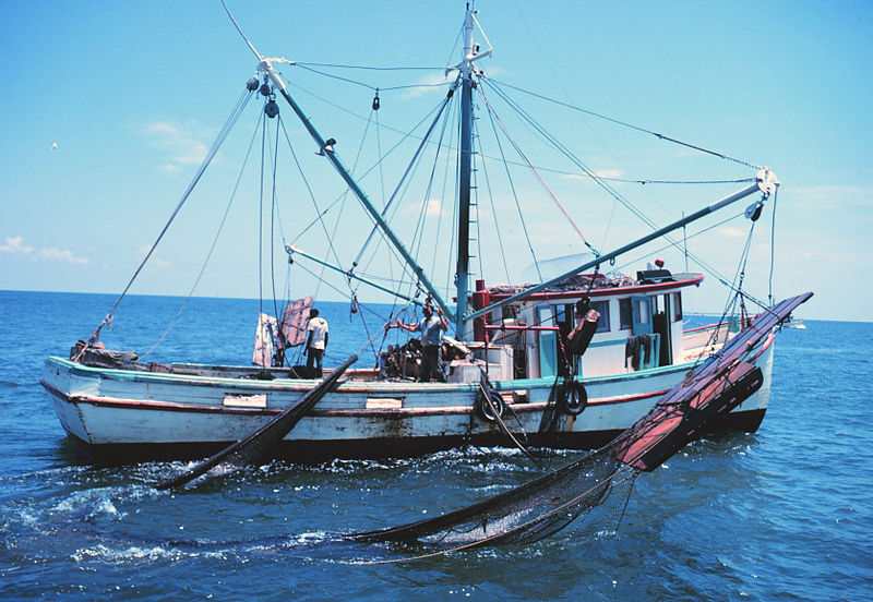 Fishing boat shrimp nets