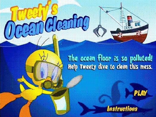 Tweety's ocean floor pollution cleaning game