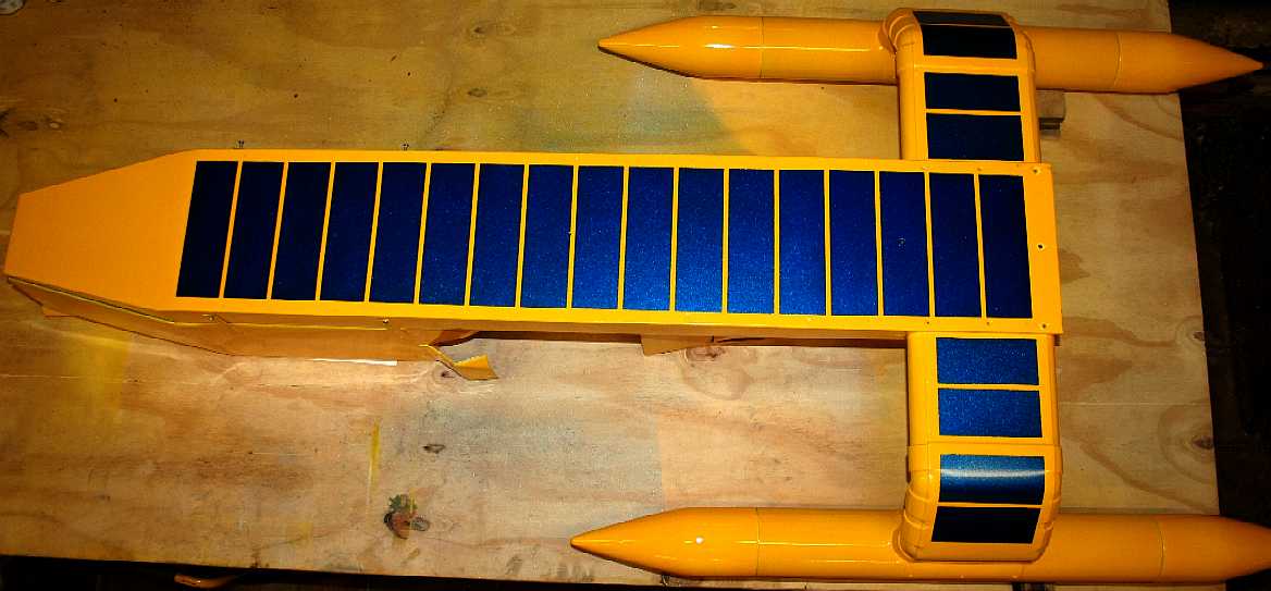 Solar panels on the deck and trimaran arms