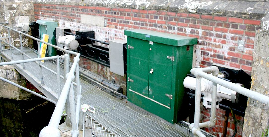 Sluice gates to control the river flow at Pevensey Bridge in Sussex