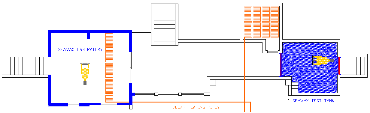 Robotics development laboratory and boat testing tank layout diagram