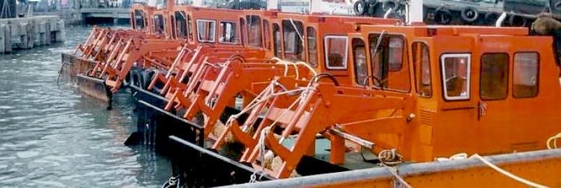 A fleet of river dredgers