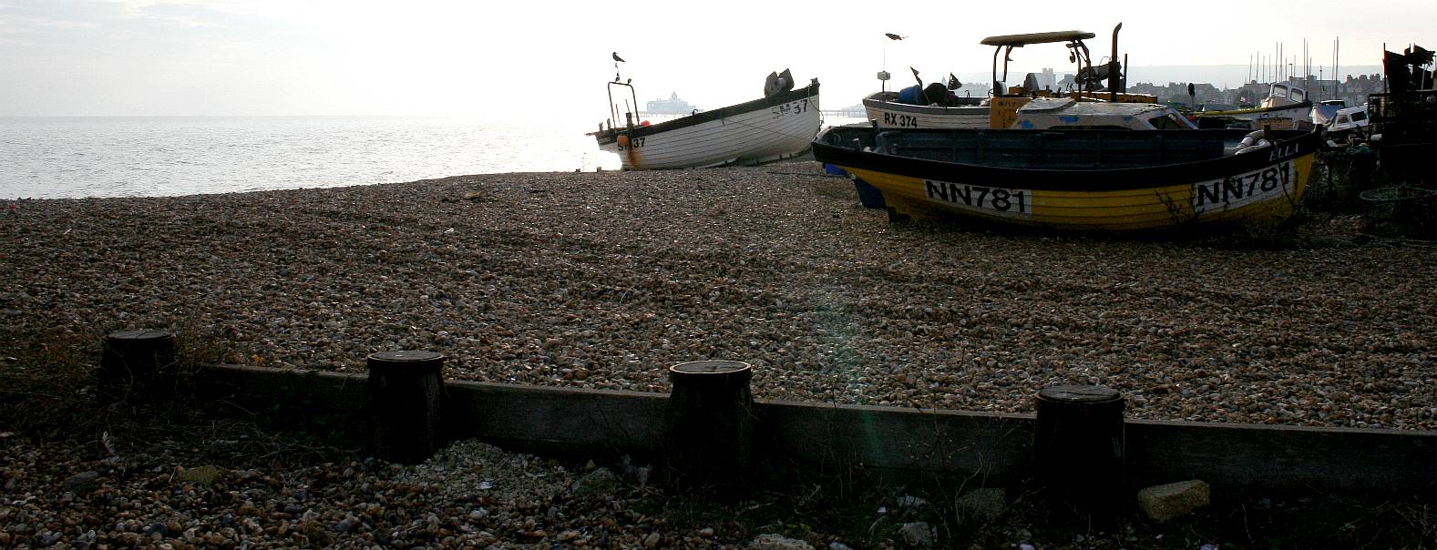Fishing boats beached at Eastbourne in East Sussex
