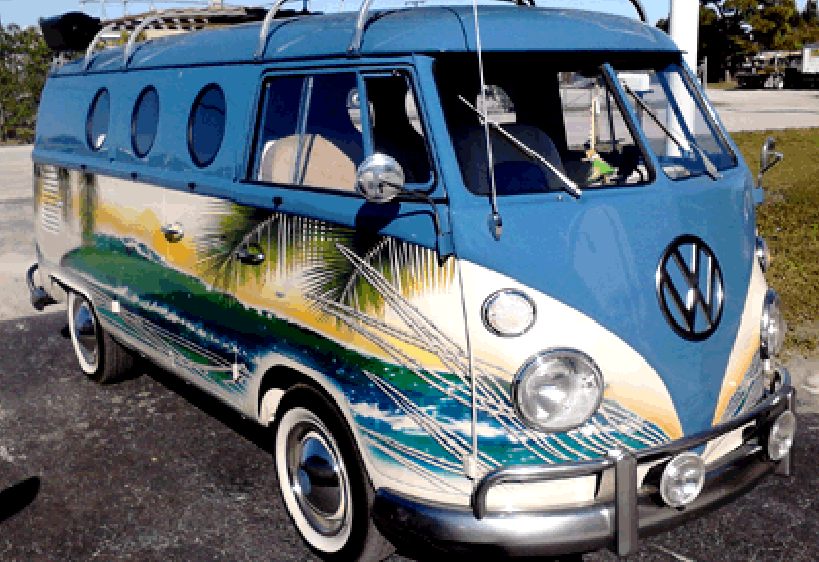 Vinyl wrapped VW split screen bus