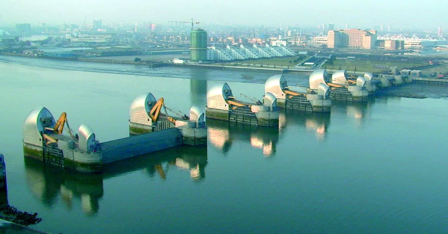 London's Thames barrier, flood protection defence system