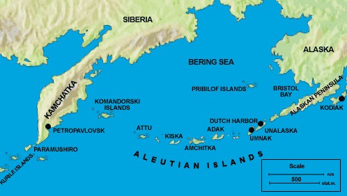 aleutian islands on map The Bering Sea And Aleutian Islands aleutian islands on map